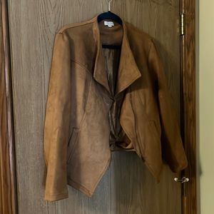 Asymmetrical Tan Suede Jacket - Large